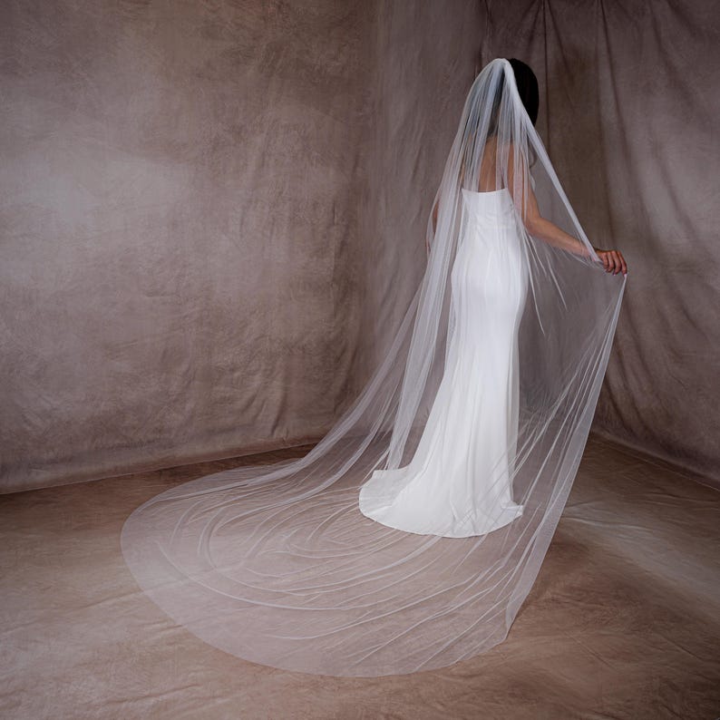 Simple Veil with Blusher Soft French Tulle Veil with comb 2 Tier Veil Illusion Veil Raw Cut Plain Cut Edge Soft Blusher Veil Cathedral image 14