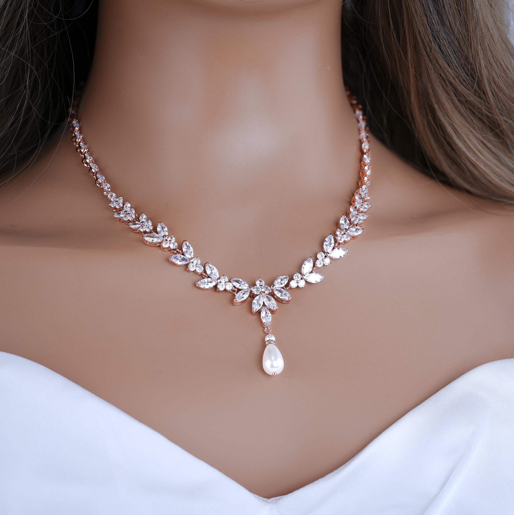 Perlen Braut Halskette Set Perlen Hochzeit Schmuck Roségold Perlen Halskette Perlen Braut Halskette Set Perlen Brautjungfern SchmuckSet