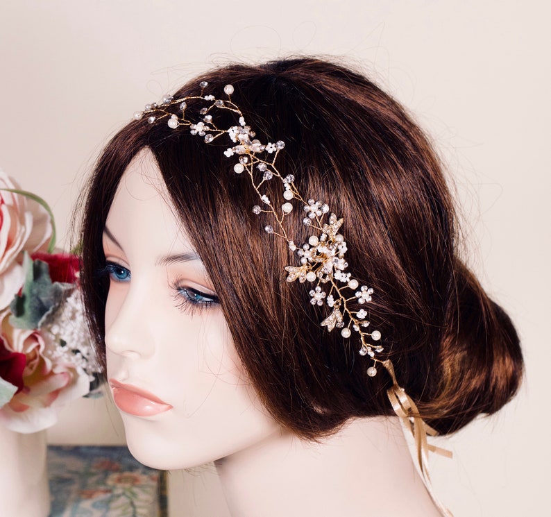 Rose Gold Flower Hair Vine Bridal Hair Vine Wedding Hair Piece Etsy