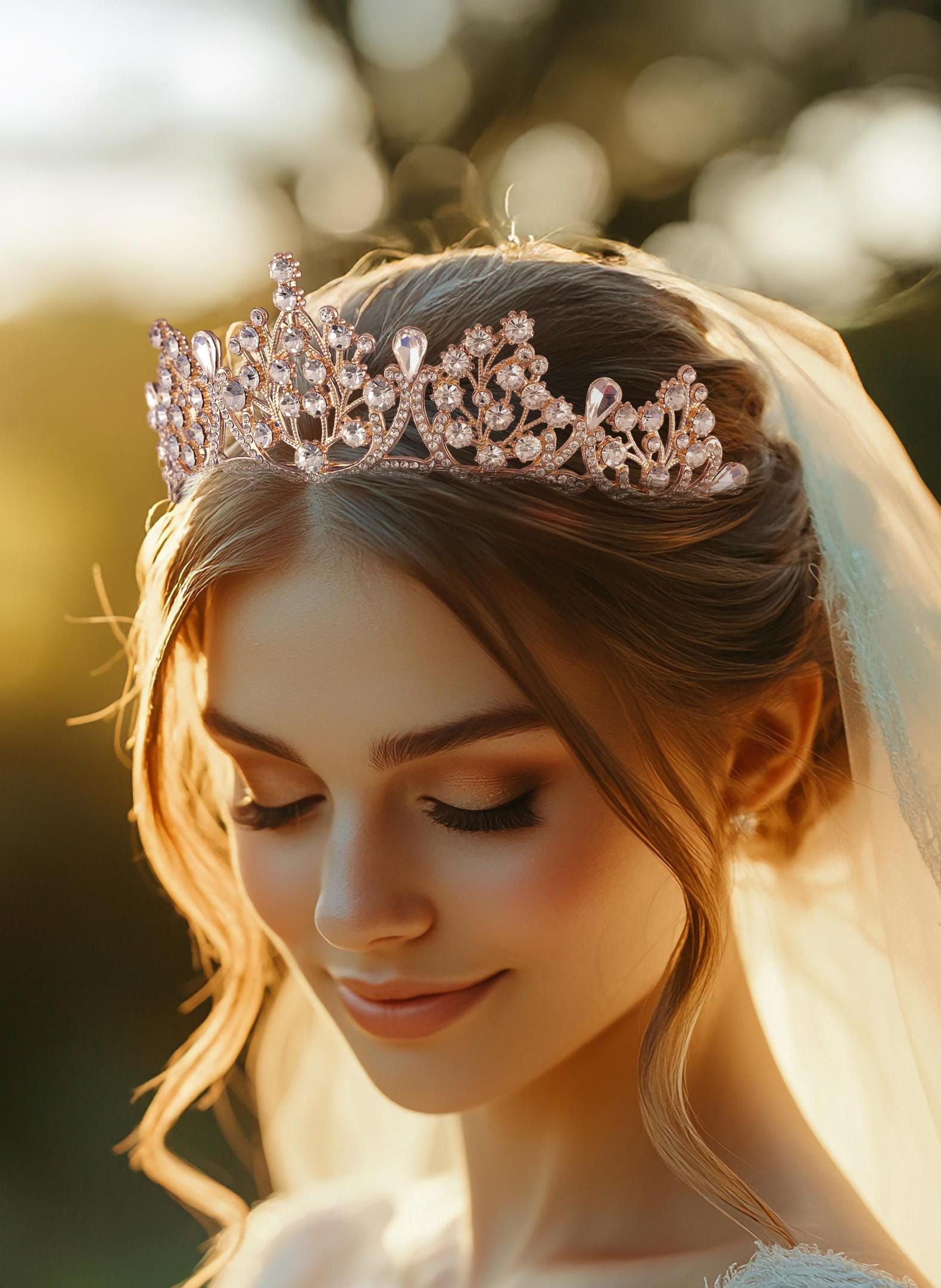 Bridal Tiara Gold Crystal Crown Wedding Tiara Crystal Tiara  display picture 1