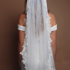 Lace Veil with Blusher Pearl Veil with blusher Lace Veil Elbow Veil for Bride Veil with lace Cathedral Veil Lace Fingertip Veil