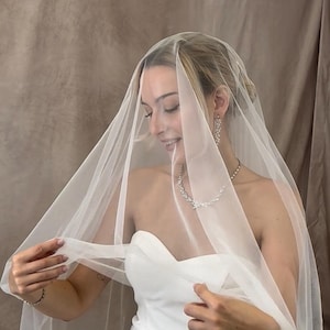 Simple Veil with Blusher Soft French Tulle Veil with comb 2 Tier Veil Illusion Veil Raw Cut Plain Cut Edge Soft Blusher Veil Cathedral image 6