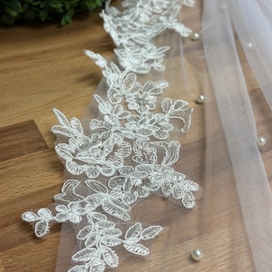 Lace Veil Bridal Cathedral Veil with comb Lace Veil Ivory Elbow Veil for Bride Veil with lace Cathedral Veil Lace Fingertip Veil image 3