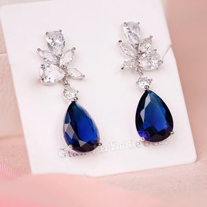 Sapphire Earrings Drop Bridal Crystal Earrings Wedding Earrings Bridal Jewelry Bridesmaids Earrings  Crystal Drop Earrings