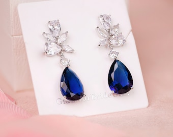 Sapphire Earrings Drop Bridal Crystal Earrings Wedding Earrings Bridal Jewelry Bridesmaids Earrings  Crystal Drop Earrings