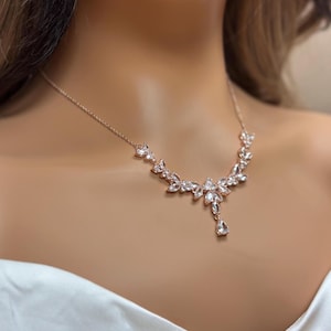 Backdrop Necklace Bridal Necklace Wedding Jewelry for Bride Silver Bridal Jewelry Crystal Bridal Backdrop Necklace Set Bridal Jewelry Set