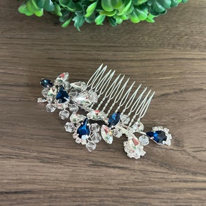 Wedding Sapphire Hair piece Bridal Crystal Sapphire Hair Clip Silver Wedding Hair Accessory Crystal Bridal Hair Accessory Wedding Hair piece image 1