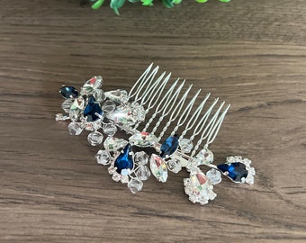 Wedding Sapphire Hair piece Bridal Crystal Sapphire Hair Clip Silver Wedding Hair Accessory Crystal Bridal Hair Accessory Wedding Hair piece