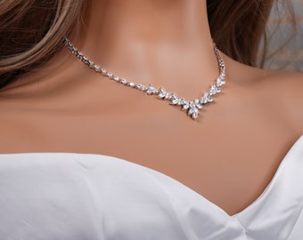 Ensemble de collier de mariée, bijoux de mariage en argent pour la mariée, bijoux de mariée en argent, collier de mariée en cristal, ensemble de bijoux de mariée