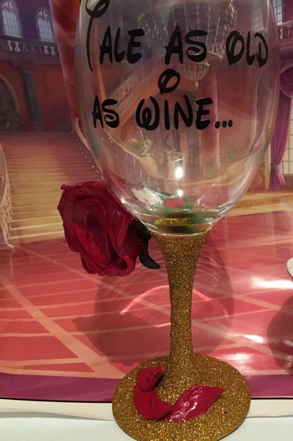 Inspired Wine Glass Beauty And The Beast Polymer Clay Rose Etsy