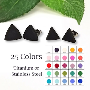 Matte Triangle Clay Stud Earrings: 25 Colors, Stainless Steel or Titanium
