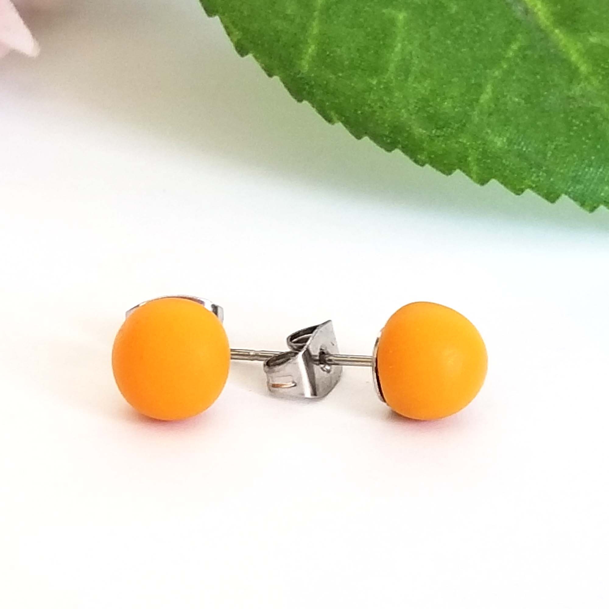 Mustard yellow stud earrings Matte 12 mm Round or 6 mm Ball Etsy