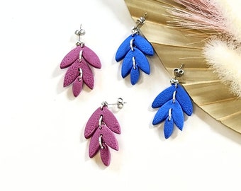 Falling Leaf Earrings, nature jewelry gift, handmade clay dangle earrings, bold summer colors