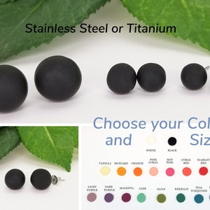 Minimal ball stud earrings, 25 colors, three sizes, small clay earring studs, stainless steel/ titanium stud posts, women/men's stud earring