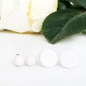Minimalist White Clay Stud Earrings: 6mm Ball or 12mm Round, Matte Finish, Stainless Steel or Titanium Posts