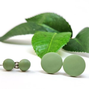 Sage Green stud earrings, Matte 12 mm Round or 6 mm Ball stud earrings, Polymer clay studs, stainless steel/ titanium studs earrings