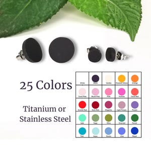Matte Clay Stud Earrings: 6mm or 12mm Round, Stainless Steel or Titanium, 25 Colors