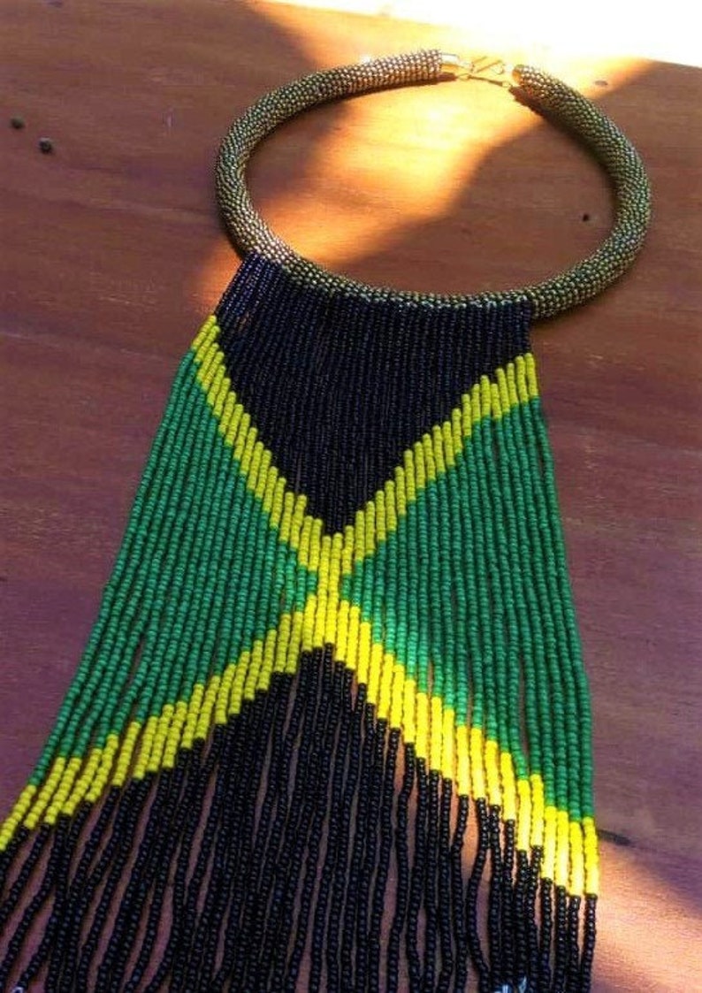 Jamaican Flag Waterfall Necklace/Jamaica Necklace/Jamaica Etsy