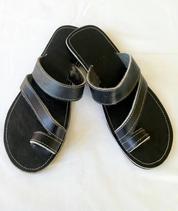 mens black leather sandals