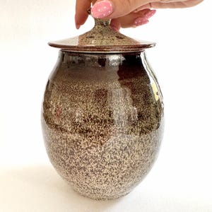 Handmade Stoneware Lidded Jar, 19 x 12cm, Rustic Speckled Glaze Storage Pot, Wheel Thrown Pottery