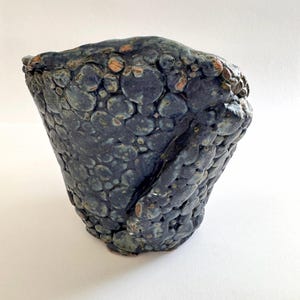 Textured Blue Stoneware Planter, 15 x 17cm, Sculptural Ceramic Pot, Rustic Studio Pottery Home Decor