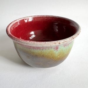 Handmade Red Green Stoneware Bowl, 12 x 7cm, Wheel Thrown Ceramic Dish, Rustic Artisan Pottery