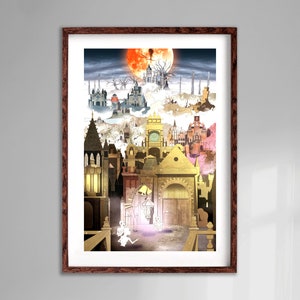 Yharnam Art Print - Fantasy Art Print - decor videogame - landschap videogame - decor gotisch huis