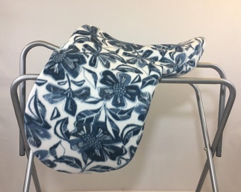 Blue Flowers Fleece Saddle Cover for Dressage, All Purpose, Jumping Saddles