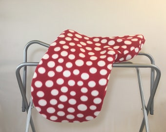 Red and White Polka Dot Fleece Saddle Cover for Dressage, All Purpose, Jumping Saddles