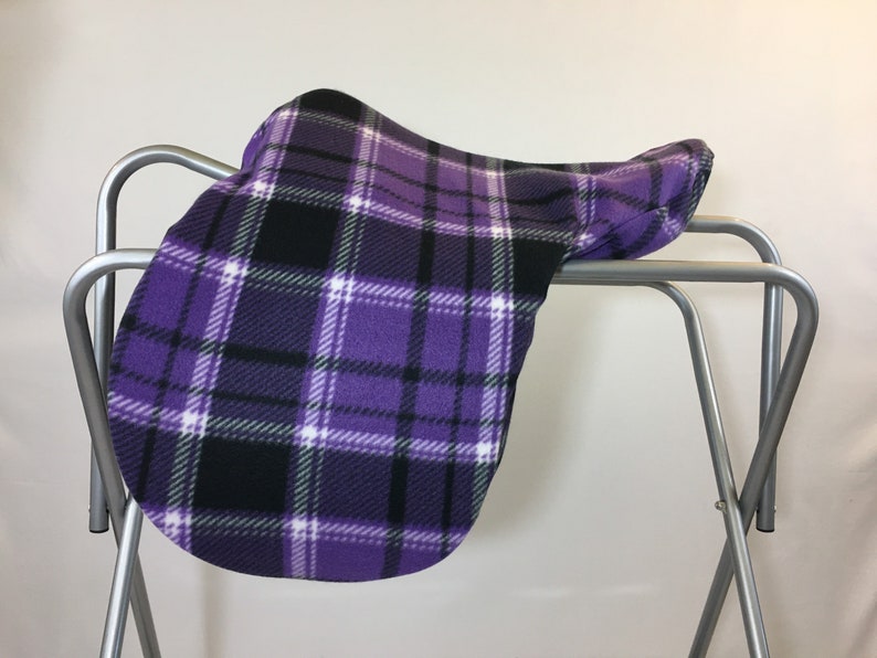 Purple Plaid Fleece Saddle Cover for Dressage, All Purpose, Jumping Saddles image 1