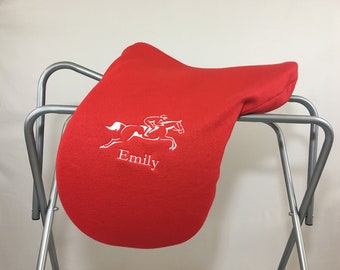 Jumping Horse Outline Custom Fleece Saddle Cover for Dressage, Jumping, All-Purpose, English Saddles