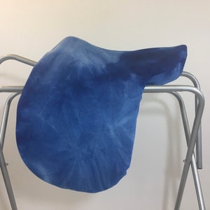 Blue Tie Dye Fleece Saddle Cover for Dressage, All Purpose, Jumping Saddles