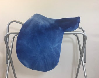 Blue Tie Dye Fleece Saddle Cover for Dressage, All Purpose, Jumping Saddles