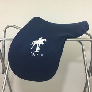 Jumping Horse and Rider Custom Fleece Saddle Cover for Dressage, Jumping, All-Purpose, English Saddles