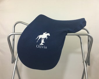 Jumping Horse and Rider Custom Fleece Saddle Cover for Dressage, Jumping, All-Purpose, English Saddles