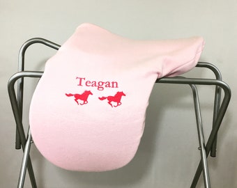 Two Galloping Horses Custom Fleece Saddle Cover for Dressage, Jumping, All-Purpose, English Saddles