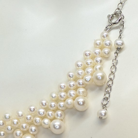 16" weiße Süßwasser Perle & Sterling Silber Cluster Halsreif Halskette