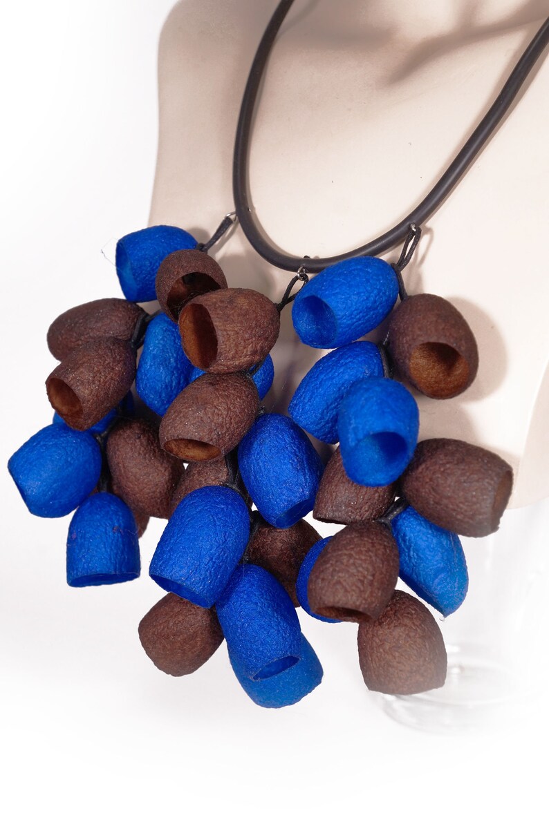 blue brown Silk cocoons necklace silk cocoons jewelry
