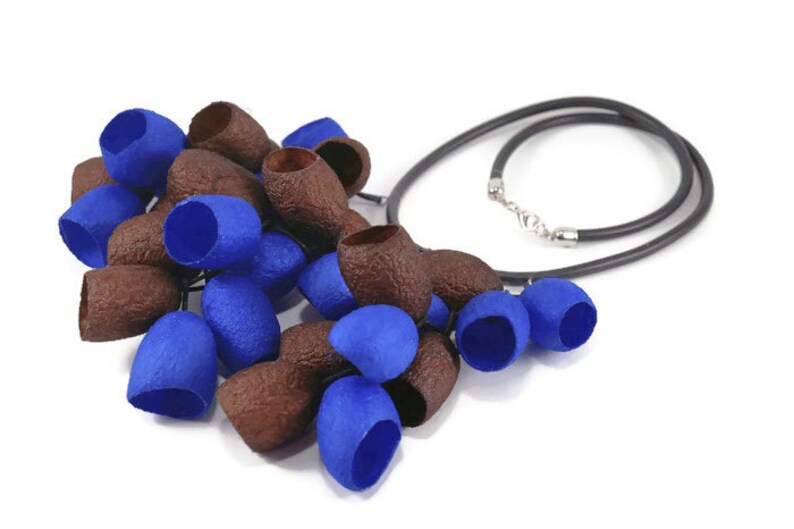 blue brown Silk cocoons necklace silk cocoons jewelry