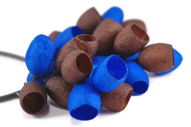 blue brown Silk cocoons necklace silk cocoons jewelry