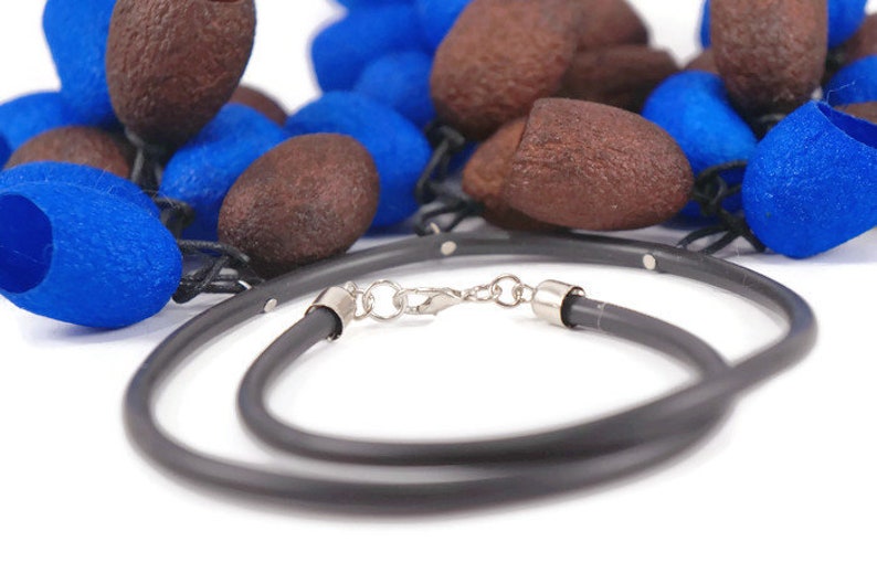 blue brown Silk cocoons necklace silk cocoons jewelry