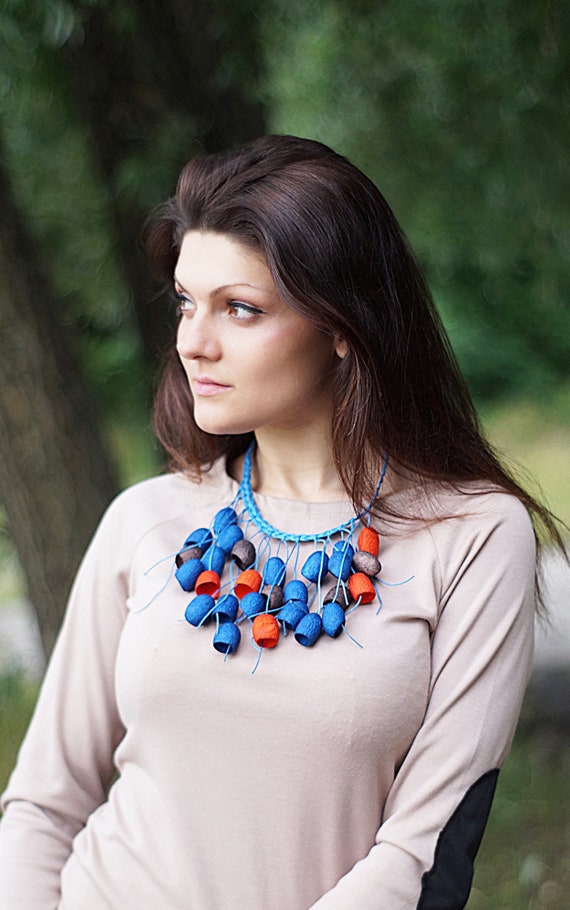 blue brown Silk cocoons necklace silk cocoons jewelry