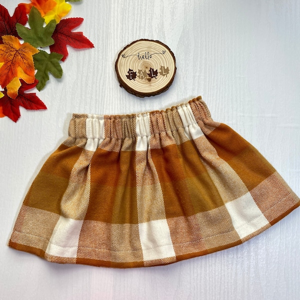 Baby Skirt, Plaid toddler skirt, Autumn / Fall Baby skirt, Cream/Orange Plaid baby skirt, Baby Ruffle waist skirt, Toddler Skirt