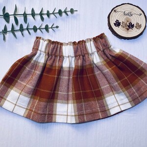 Baby Skirt, Plaid toddler skirt, Autumn / Fall Baby skirt, Cream/Burnt Orange Plaid baby skirt, Baby Ruffle waist skirt, Toddler Skirt