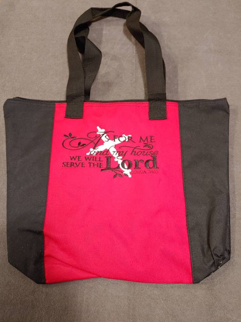 Joshua 24:15 Bible Verse Embroidered Tote Bag