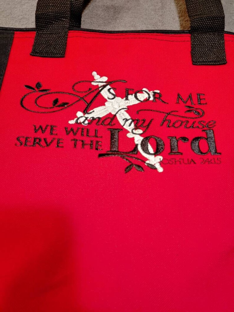 Joshua 24:15 Bible Verse Embroidered Tote Bag