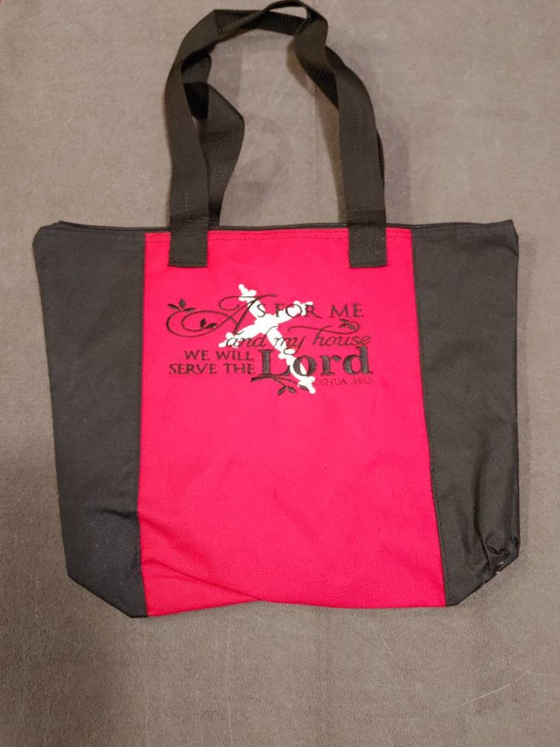 Joshua 24:15 Bible Verse Embroidered Tote Bag