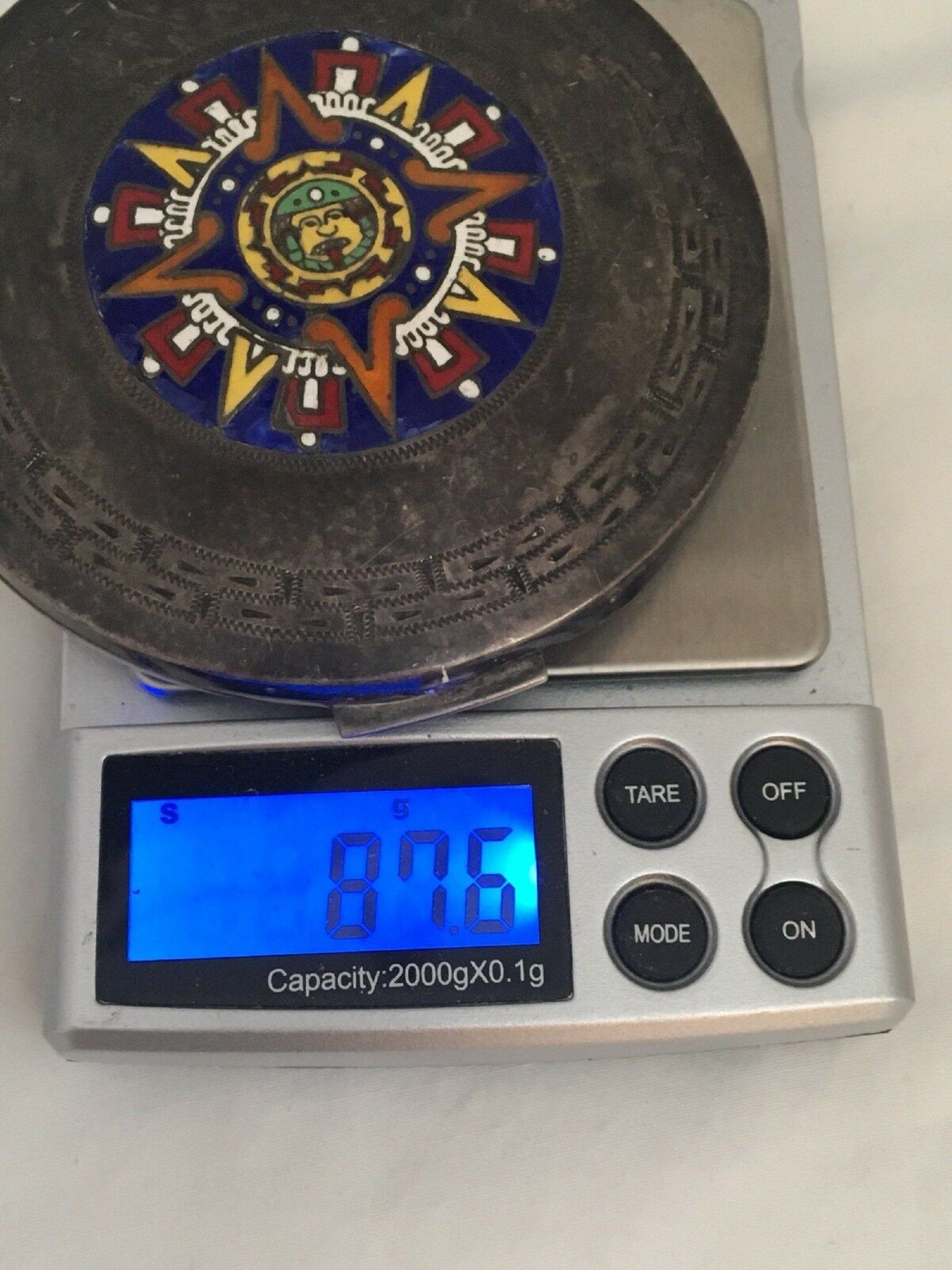 Vintage Mexico Sterling Silver Makeup Powder Compact Aztec Mayan Enamel ...