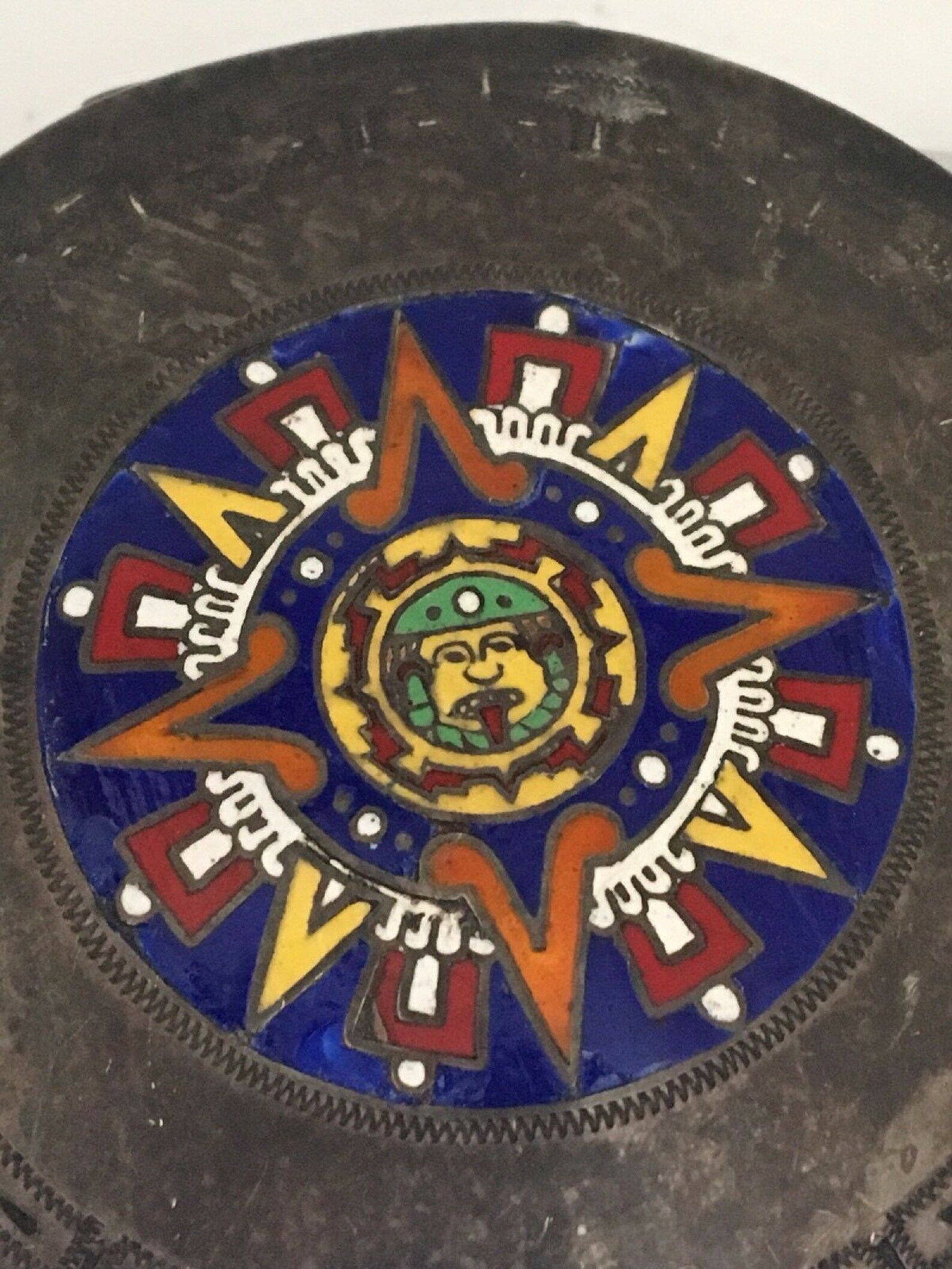 Vintage Mexico Sterling Silver Makeup Powder Compact Aztec Mayan Enamel ...