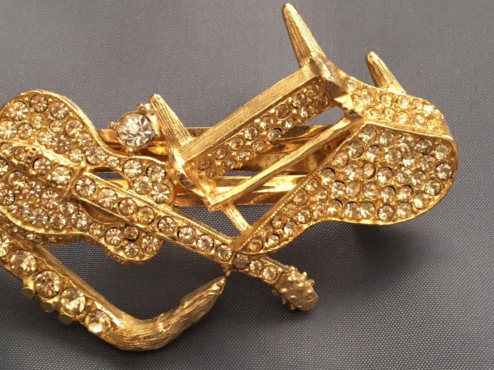 Vintage Made in FRANCE Rhinestone Hair Clip Barrette , Music 